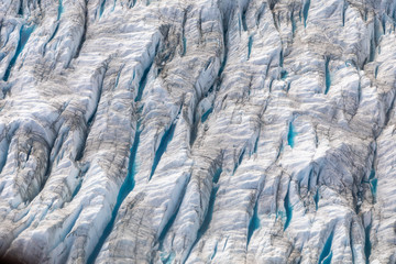 Aerial photography of glaciers in Greenland showing melting ice