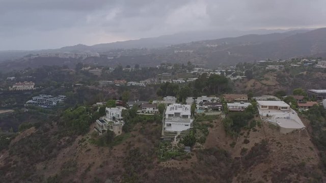 Los Angeles Aerial v269 Short panning view of mansions on hillside - October 2019