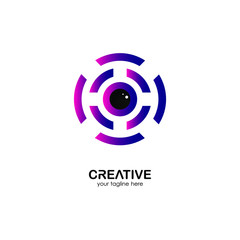 Obraz premium modern eye logos. with a combination of eye design and technology. unique symbol for eye technology, camera and design needs. gradient texture. isolated white. vector