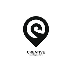 Fototapeta premium abstract logo with location icon design and elephant trunk illustration combined into a unique and simple symbol. black texture. modern 