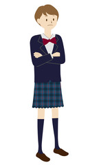 Illustration of a female student standing (Arms folded)