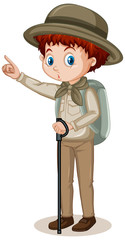 Boy in safari outfit on white background