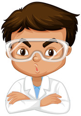 Boy in science gown on white background