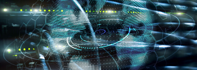 New Technology and Telecommunication Concept. 3D Planet on website header server banner.