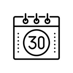 Black line icon for thirty