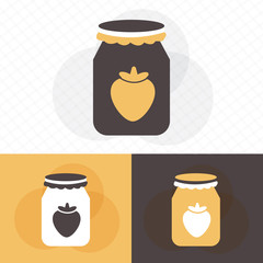 Strawberry jam in glass jar flat icon