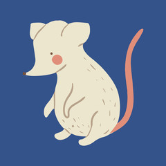 Vector mouse. Cute hand drawn cartoon animal. Flat element for you design, perfect for card, sticker, poster, packaging, t short print or baby cloth.