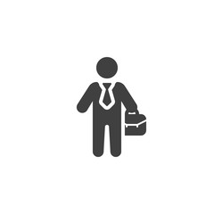 Business man with briefcase vector icon. filled flat sign for mobile concept and web design. Businessman with tie and suitcase glyph icon. Symbol, logo illustration. Vector graphics