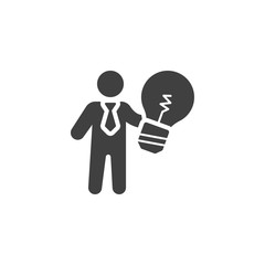 Business man with idea lamp vector icon. filled flat sign for mobile concept and web design. Businessman with light bulb glyph icon. Symbol, logo illustration. Vector graphics
