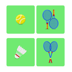 Illustration vector graphic of tennis ball ,tennis ball, tennis racket, shuttlecock, badminton racket.good for book cover,web icon,t-shirt screen ,etc