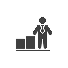 Business man Growing graph vector icon. filled flat sign for mobile concept and web design. Businessman, bar chart diagram glyph icon. Symbol, logo illustration. Vector graphics