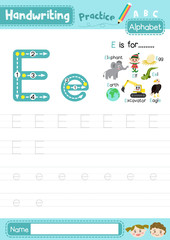 Letter E uppercase and lowercase tracing practice worksheet A4