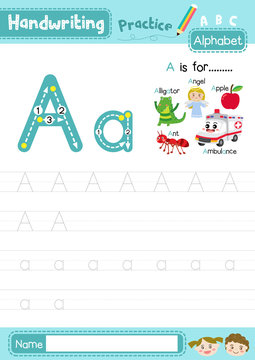 Letter A uppercase and lowercase tracing practice worksheet A4