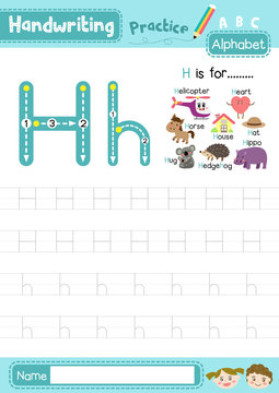Letter H uppercase and lowercase tracing practice worksheet A4