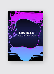 Modern abstract vector banners. Ink style poster shapes of gradient colors on black background.