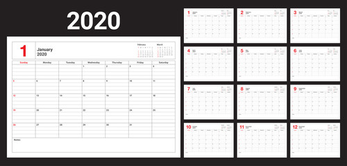 Year 2020 desk calendar vector illustration