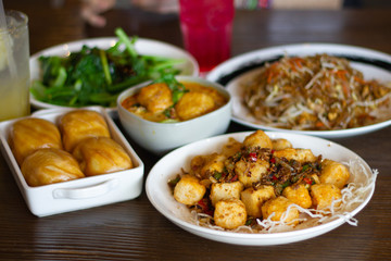 Vegetarian Malaysian curry and noodle feast