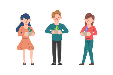 Young people save the planet promoting concept. Save world background animation cartoon.