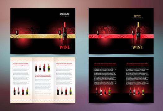Brochure set tri-fold alcohol beverage wine