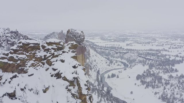 Oregon Aerial v34 From north behind Monkey Face, flying next to west side of park close up panning around to farm house view - March 2019