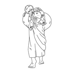 Jesus Walking with Little Boy on His Shoulder.