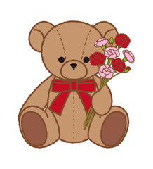 カーネーションの花束を持ったテディベア