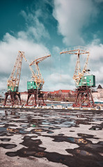 Port cranes on Szczecin Lasztownia island, Poland.