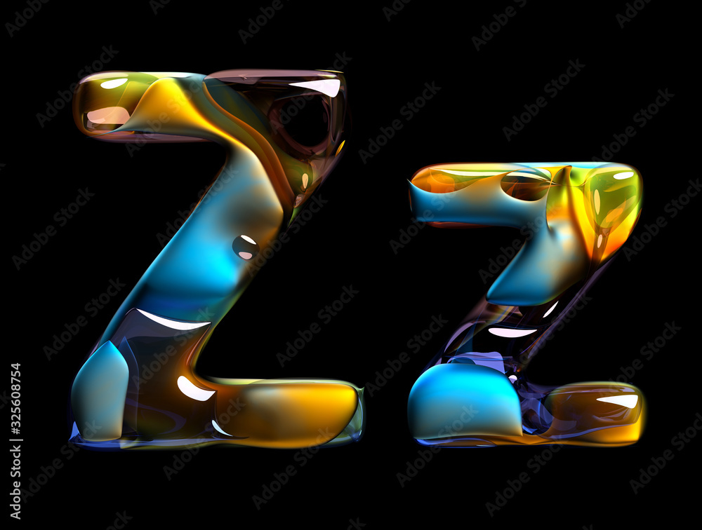 Fototapete 3d render of abstract art of surreal 3d letters z, uppercase and lowercase in organic curve wavy sha