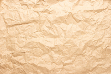 Crumpled brown craft paper. Texture, banner. Can be used as background. Top view, flat lay