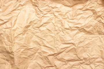 Crumpled brown craft paper. Texture, banner. Can be used as background. Top view, flat lay