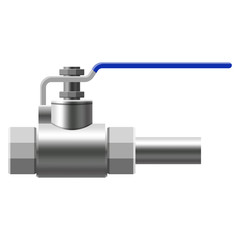 Valve ball, fittings, pipes of metal piping system. Valve water, oil, gas pipeline, pipes sewage