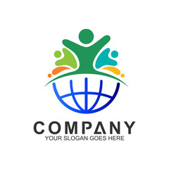 family day, caring icon, family with globe logo design