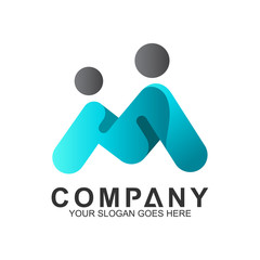 letter M with family shape vector logo design,mother care icon