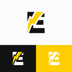Initial Letter E with Thunder Logo Design