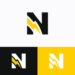 Initial Letter N with Thunder Logo Design