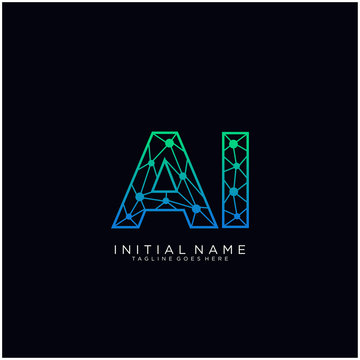 Letter AI abstract line art logo template.