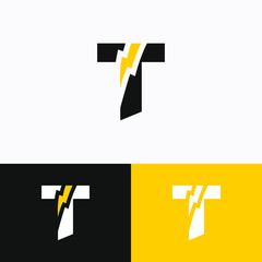 Initial Letter T with Thunder Logo Design