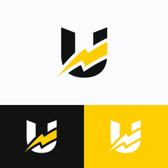 Initial Letter U with Thunder Logo Design © rieddroid