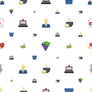 isolated icons pattern seamless. Included editable flat creativity, Winemaking, Bucket, slot machine, Soup, Soap making, caring, sewing mannequin icons. isolated icons for web and mobile.