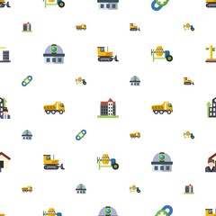 building icons pattern seamless. Included editable flat bulldozer, castle, link building, observatory, Tipper, concrete mixer, Business Company icons. building icons for web and mobile.