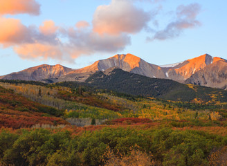 Autumn Sunset in the White River National Forest below Mt. Sopris near the town of Carbondale, Colorado
