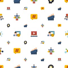 community icons pattern seamless. Included editable flat Hashtag, Audience, Creative people, colleague, social media management, staff icons. community icons for web and mobile.