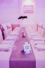 Luxurious dinner hall arranged for rich wedding party