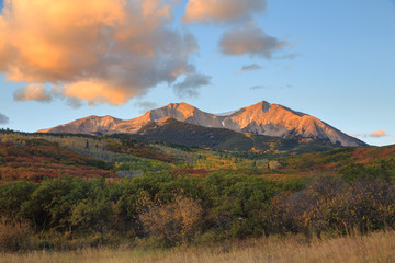 Autumn Colors in the West Elk Mountains Below Mt. Sopris in the Colorado Rocky Mountains at sunset