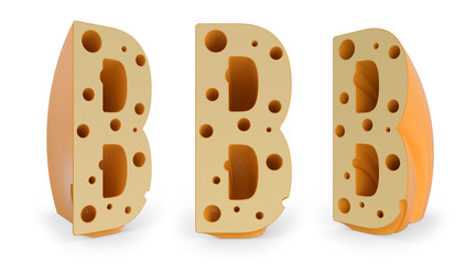 Capital letter B. Uppercase. Set of three view points on white. 3D