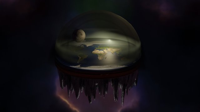 3D illustration of the conspiracy theory that the Earth is flat, as it appears from space, Flat Earth Society fantasy concept art. Ancient theory pseudoscience.