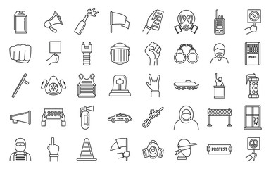 Protest activist icons set. Outline set of protest activist vector icons for web design isolated on white background
