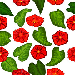 Seamless flowers. Vectron floral pattern set. Red flowers and green leaves on a white background. For textiles, packaging, wallpaper.