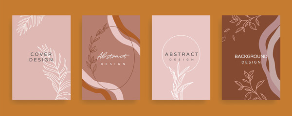 Floral line arts and organic shape cover design template for social media stories, post, sale banner, poster, cover design, Minimal and natural earth tone  color theme wedding invitation cards. 