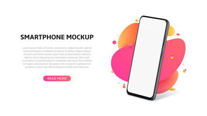 Realistic smartphone mockup template. Template of cell phone with blank display isolated on white background. 3d side view on mobile device concept. Vector illustration.